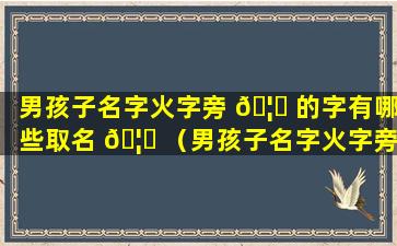 男孩子名字火字旁 🦉 的字有哪些取名 🦆 （男孩子名字火字旁的字有哪些取名大全）